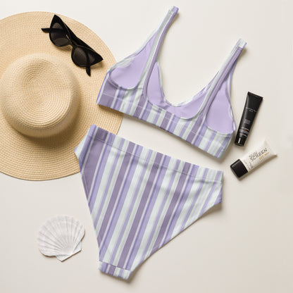 Lavender Stripes High-waisted bikini
