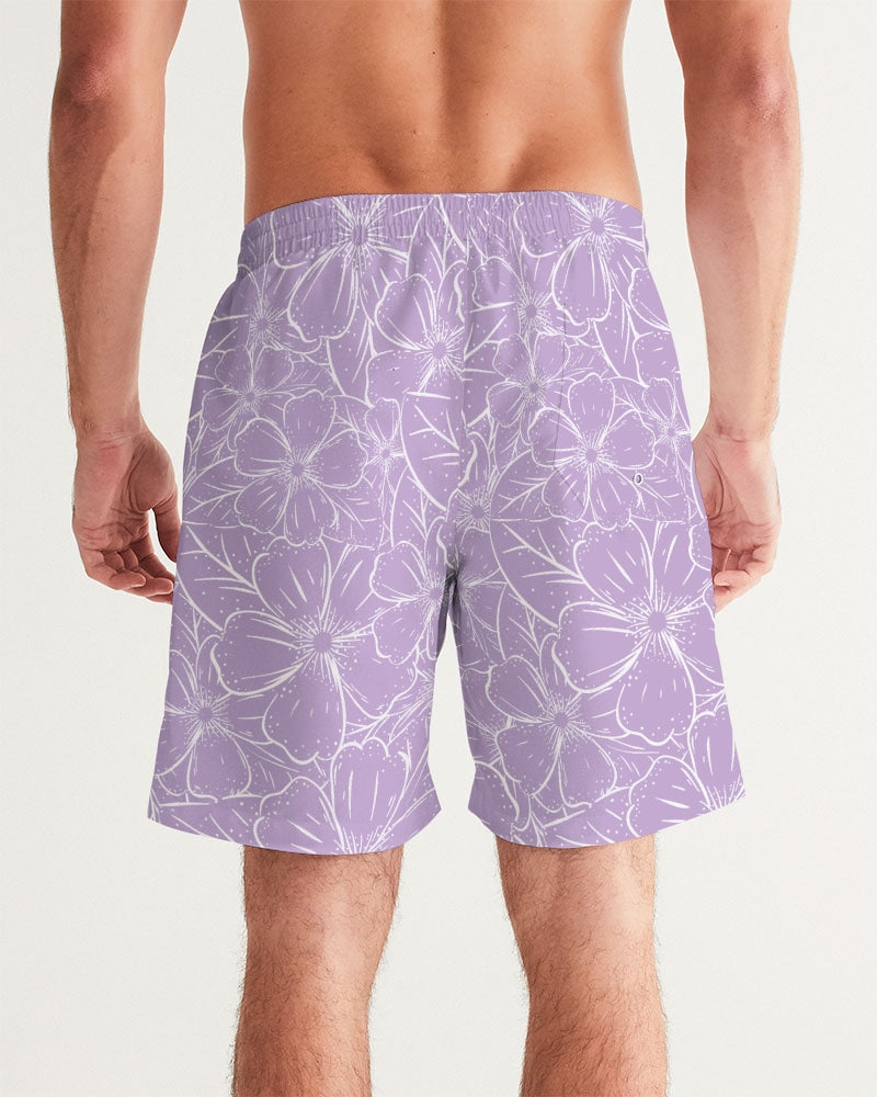 Lavender Floral 7" Classic Men Swim Trunk