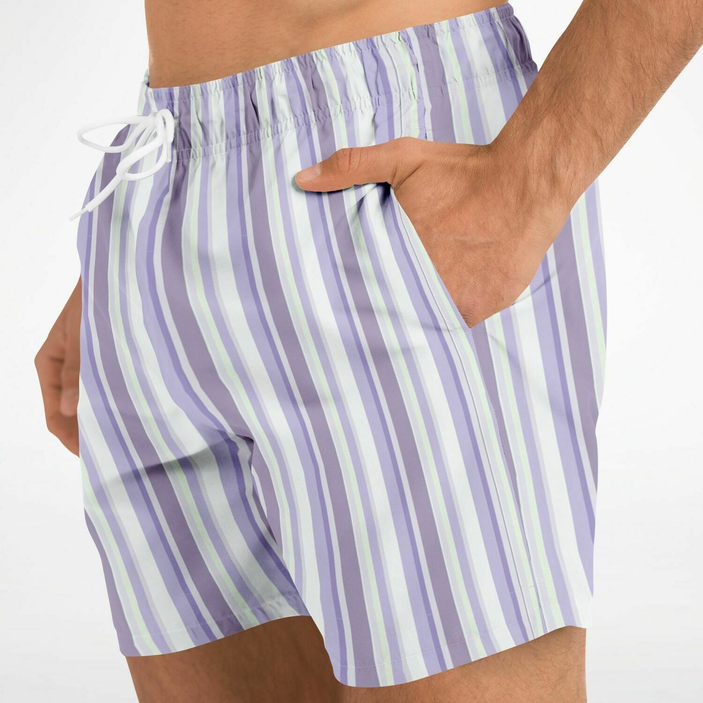 Lavender Stripes 5.5" Men Swim Shorts