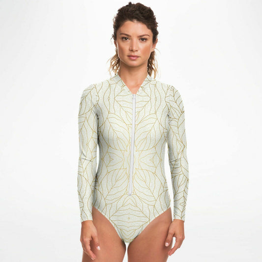 Abstract Gold Leaves Long Sleeve Bodysuit