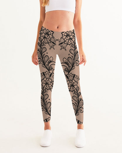 Black & Nude Lace Women's Yoga Pants
