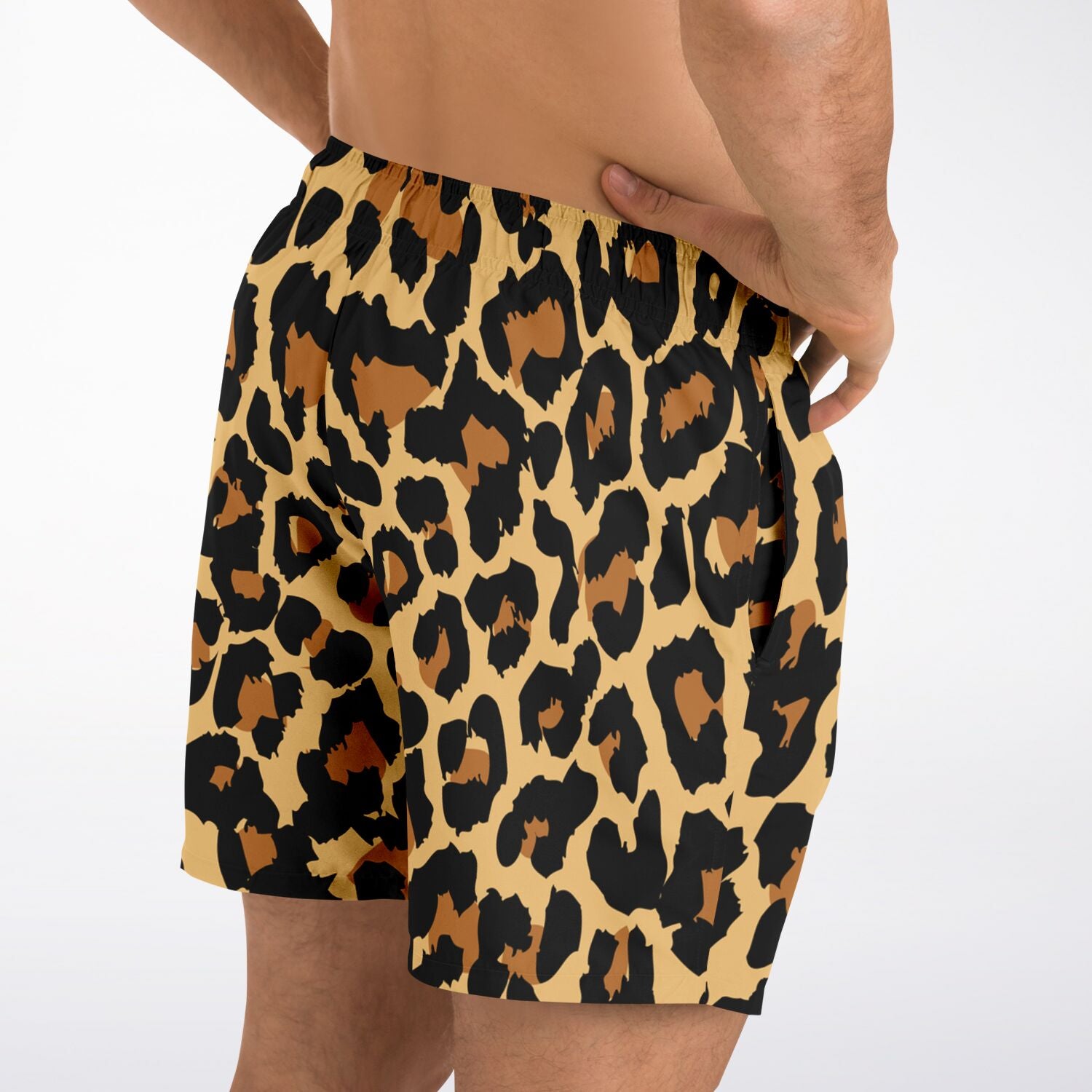 Mens leopard print sales swim trunks